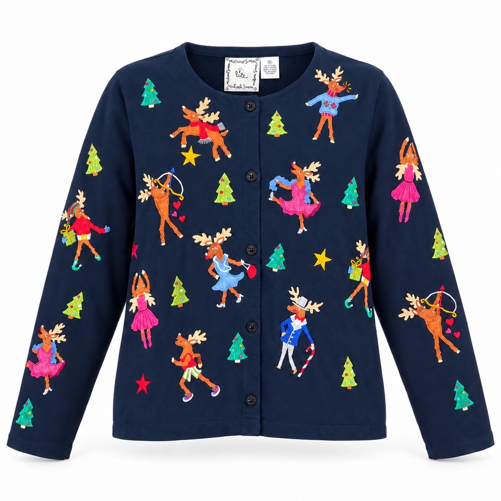 VTG MICHAEL SIMON Lite Christmas Lightweight Jacket XL Reindeer Embroidered 90s
